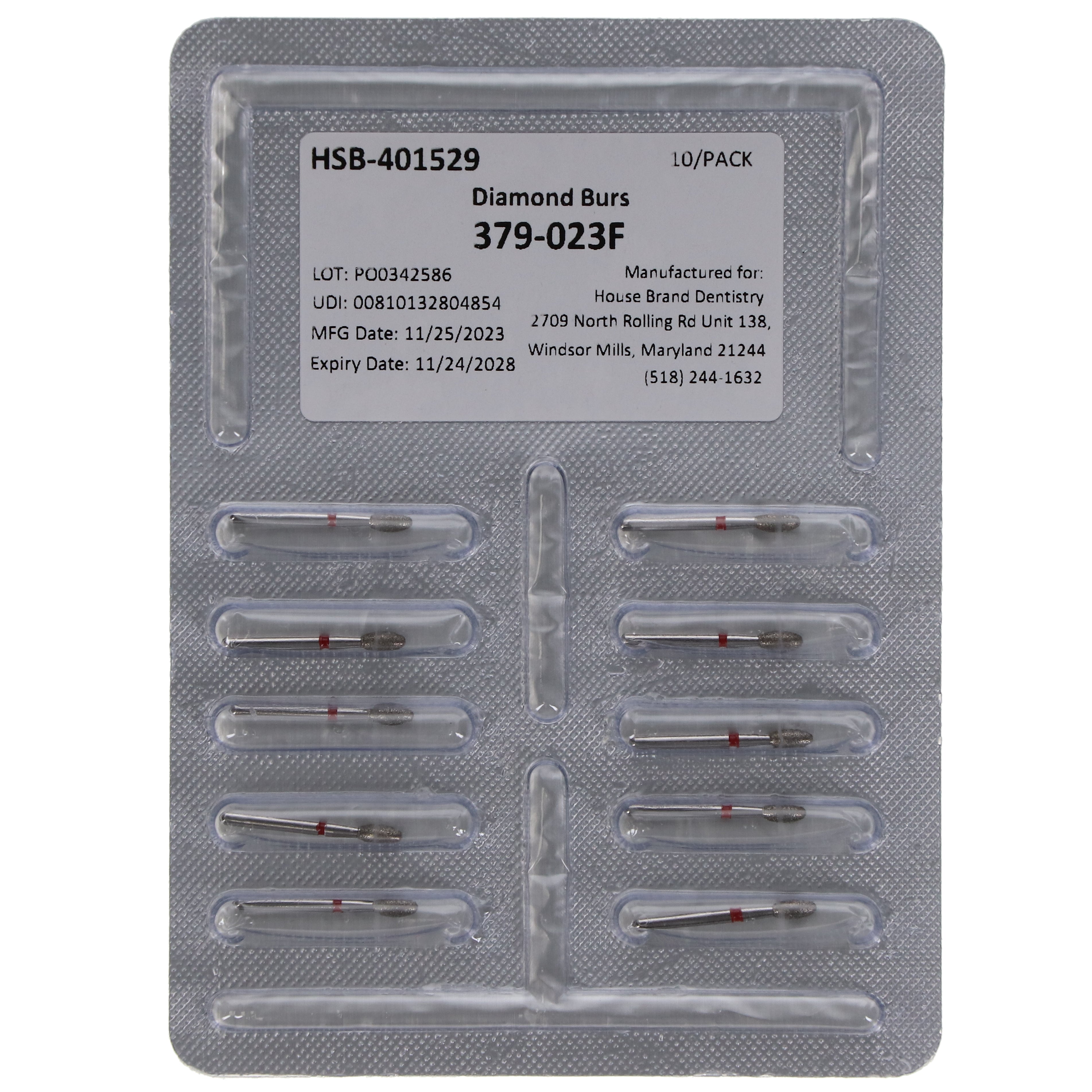 House Brand Dentistry 401529 FG 379-023F Football Fine Grit Diamond Burs 10/Pk House Brand Dentistry 401529 FG 379-023F Football Fine Grit Diamond Burs 10/Pk